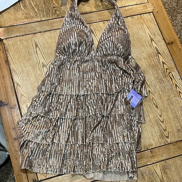 Junior mini sequin tiered halter dress box 7 - Picture 5 of 9